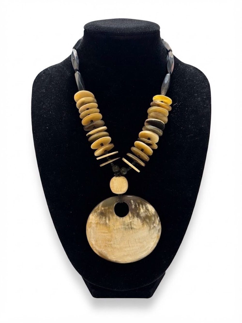 Boho Horn Disc Statement Necklace in Warm Yellow-Brown